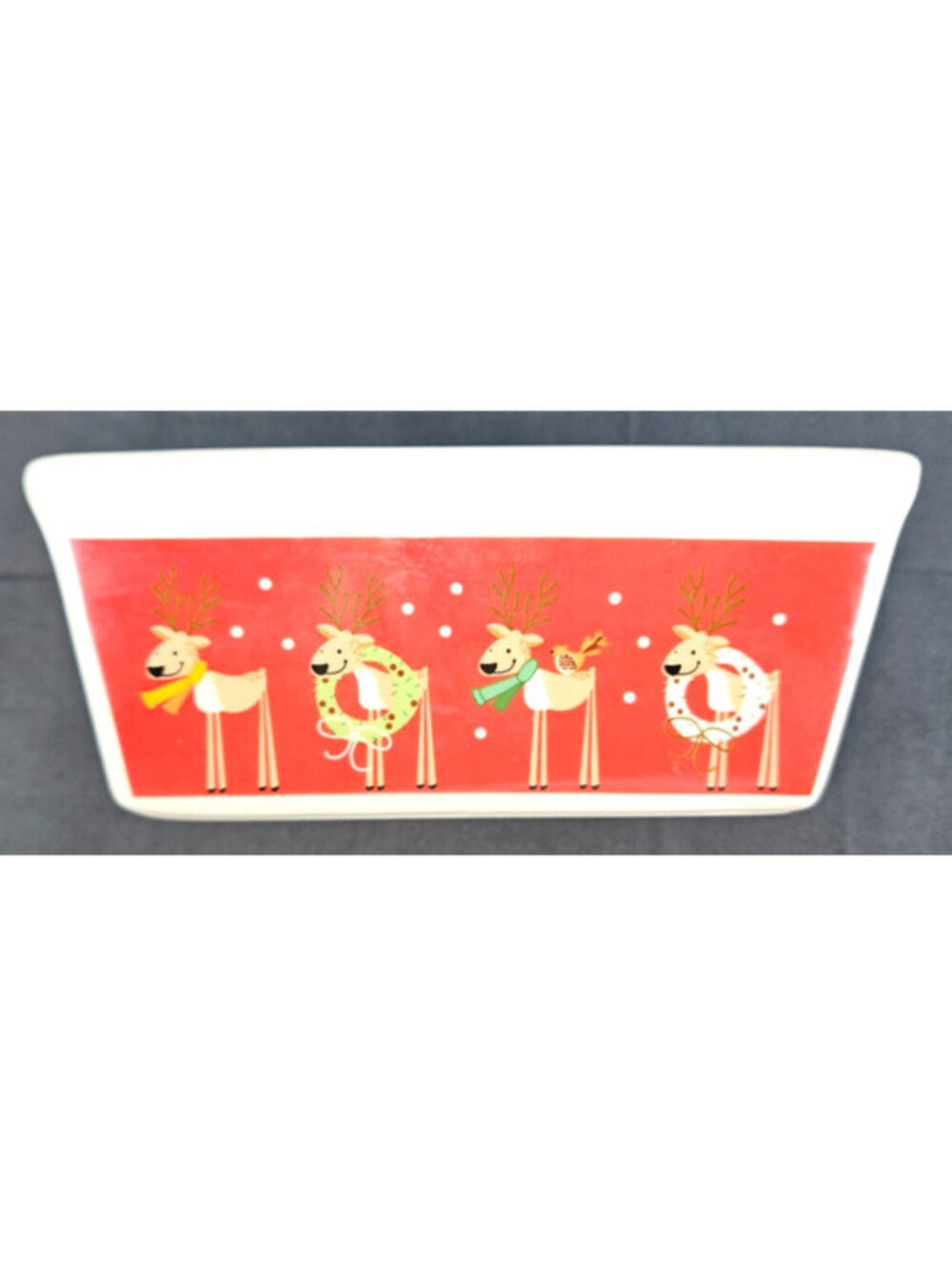 Rectangle Ceramic Christmas Holiday-Themed Ceramic Dish/Tray W/Reindeer Graphics